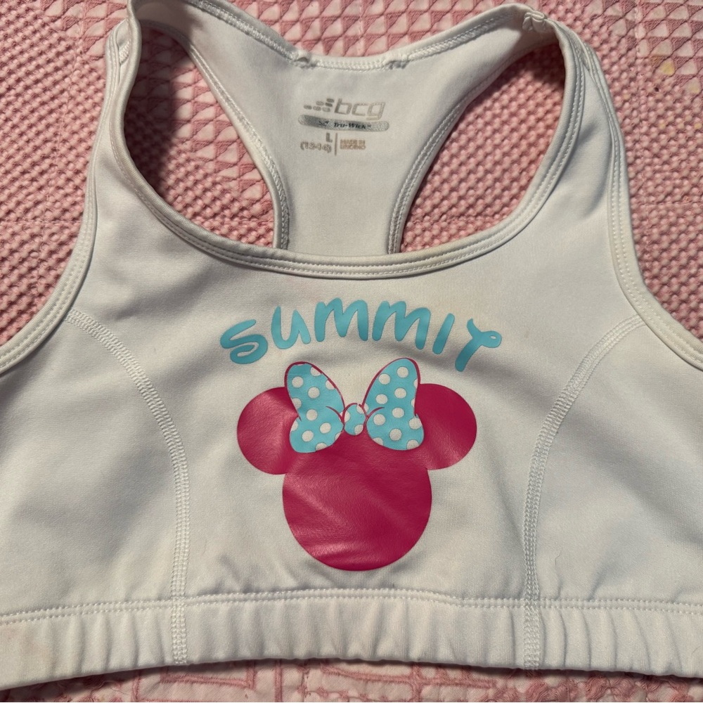 BCG White Sports Bra with Pink and Blue Minnie Design